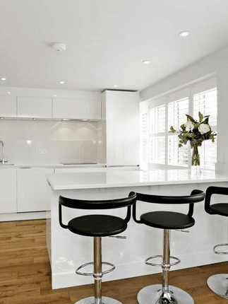 Open plan kitchen with breakfast bar