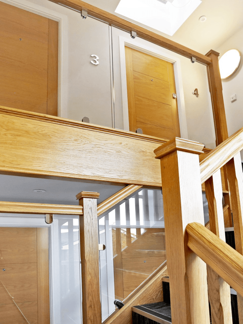 Oak staircase in the communal hallway